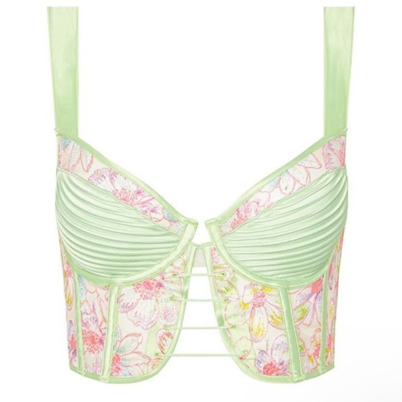 New! For Love And Lemons electric fields Green Floral Lace Bra 1868 - Picture 10 of 11